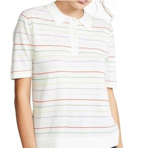 Kule Vivienne Rainbow Striped Collared Short Sleeve Polo Shirt